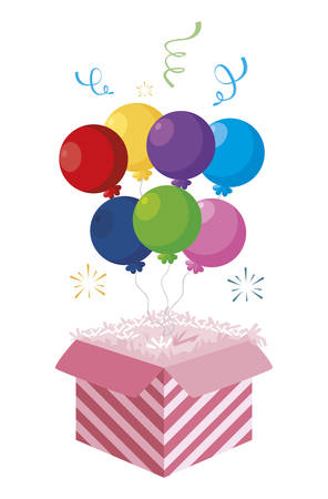 cake packing box with confetti and balloon helium vector illustration designのイラスト素材