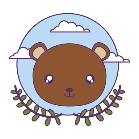 head of cute little bear baby with crown leafs vector illustration designのイラスト素材