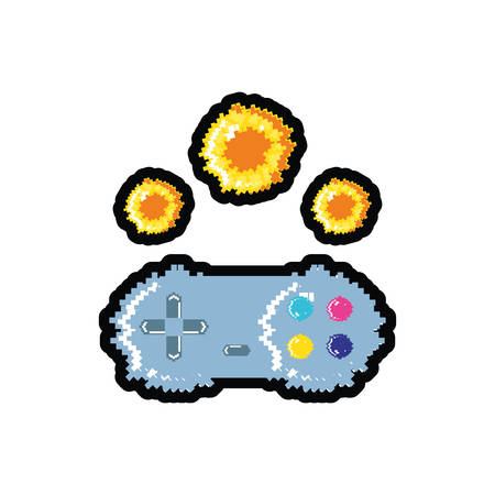 video game control with fire balls pixelated vector illustration designのイラスト素材