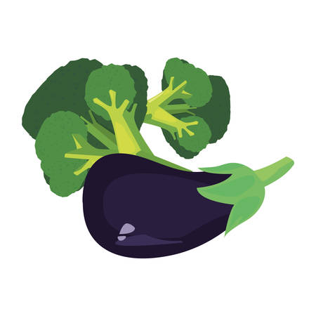 broccoli eggplant fresh food vector illustration designのイラスト素材