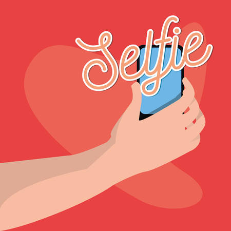 hand holding cellphone taking selfie vector illustrationのイラスト素材