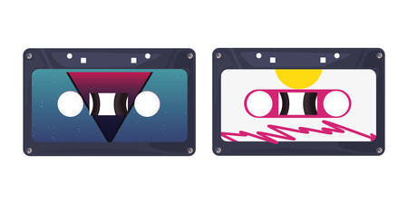 cassette tapes music rainbow retro 80s style vector illustrationのイラスト素材