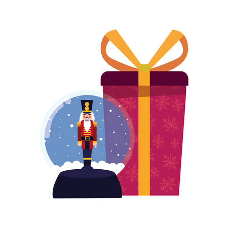 christmas nutcracker snow globe and gift vector illustrationのイラスト素材