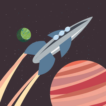 rocket planet space mission explore vector illustration designのイラスト素材
