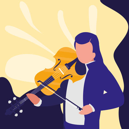 violinist playing fiddler character vector illustration designのイラスト素材