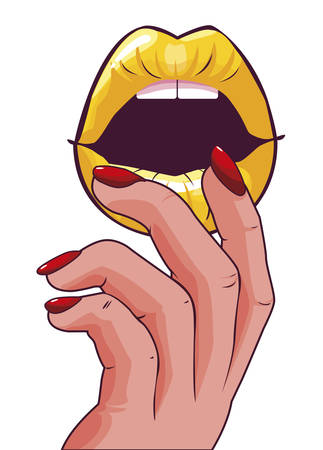 sexy female lips and hand pop art style vector illustration designのイラスト素材