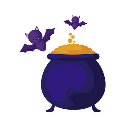 cauldron of halloween with bats flying vector illustration designのイラスト素材