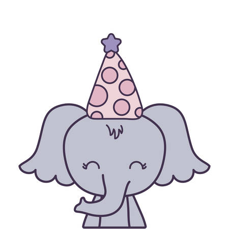 cute elephant animal with hat party vector illustration designのイラスト素材
