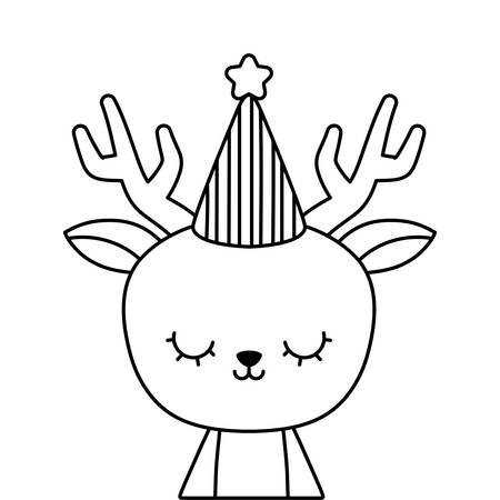 cute reindeer with hat party vector illustration designのイラスト素材