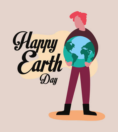 man with planet world happy earth day vector illustrationのイラスト素材
