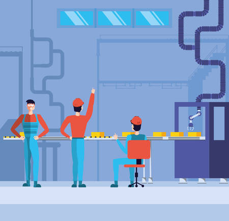 industrial workers in technified factory vector illustration designのイラスト素材