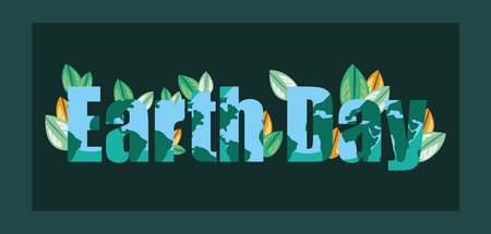 happy earth day sign with leaves nature vector illustrationのイラスト素材