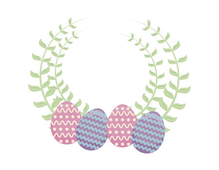 decorated eggs of easter with crown of leaves vector illustration designのイラスト素材