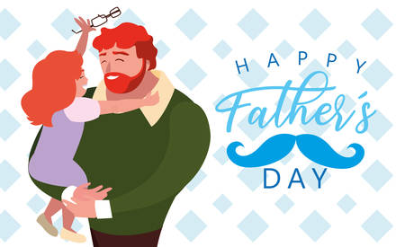 happy father day card with dad and daughter vector illustration designのイラスト素材