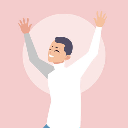 young man happy celebrating with hands up vector illustration designのイラスト素材
