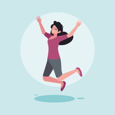 young woman happy jumping celebrating vector illustration designのイラスト素材