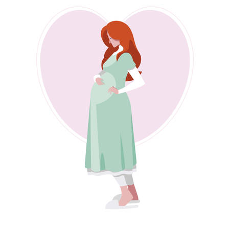 beautiful pregnancy woman in heart character vector illustration designのイラスト素材
