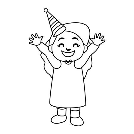 cute happy girl with birthday hat vector illustration designのイラスト素材