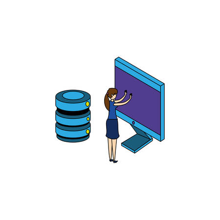 businesswoman worker with computer and data disk vector illustration designのイラスト素材