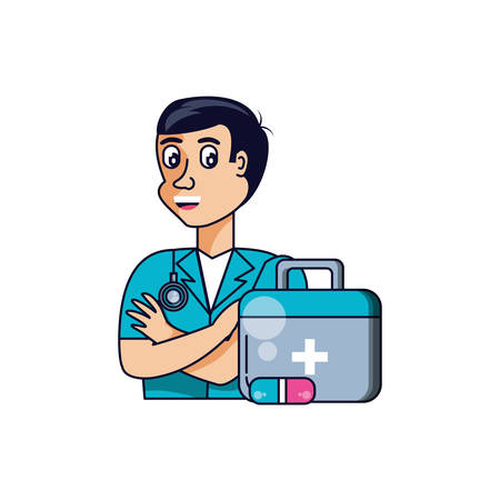 doctor professional with first aid kit vector illustration designのイラスト素材