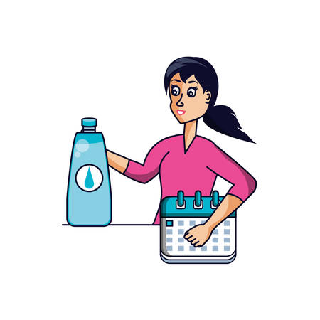 athletic woman with calendar and bottle of water vector illustration designのイラスト素材