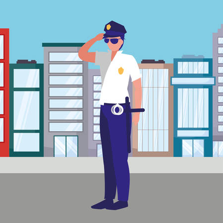 avatar policemen watching over white background, vector illustrationのイラスト素材