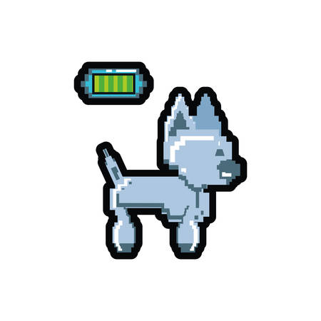 video game pixelated robotic dog with battery level vector illustration designのイラスト素材