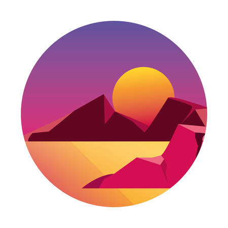 geometric abstract landscape desert sun vector illustrationのイラスト素材