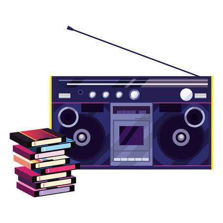 boombox stereo music videotape retro 80s vector illustrationのイラスト素材