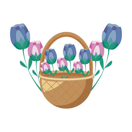 wicker basket with flowers decorated vector illustration designのイラスト素材
