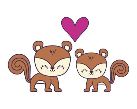 couple of cute chipmunk animal icon vector illustration designのイラスト素材