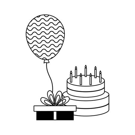 Cake of birthday with gift box and balloon helium vector illustration designのイラスト素材
