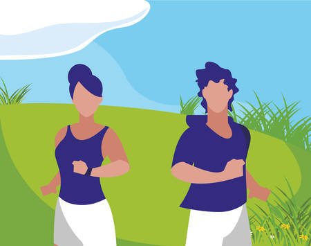 athletics couple running in the camp vector illustration designのイラスト素材