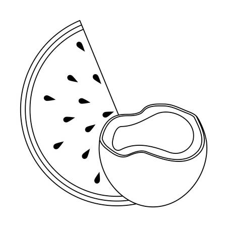 fresh healthy slice watermelon with coconut vector illustration designのイラスト素材