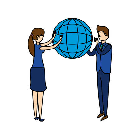 business couple workers with sphere browser vector illustration designのイラスト素材