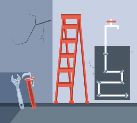 interior under construction with pipeline and tools vector illustration designのイラスト素材