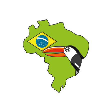 toucan bird animal with map of brazil vector illustration designのイラスト素材