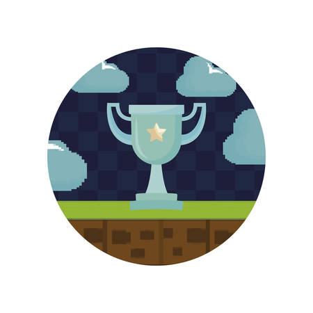 video game controls and trophy pixelate icon vector illustration designのイラスト素材