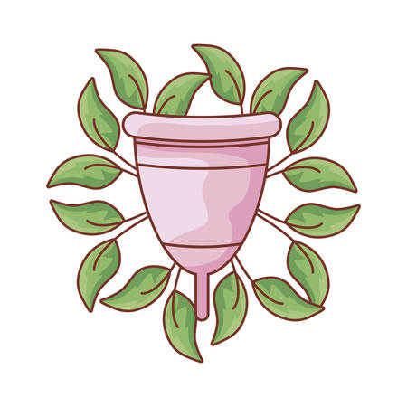 menstrual cup female with natural leafs vector illustration designのイラスト素材