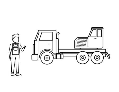 crane truck with worker man vector illustration designのイラスト素材