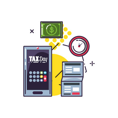 tax day with smartphone and set icons vector illustration designのイラスト素材