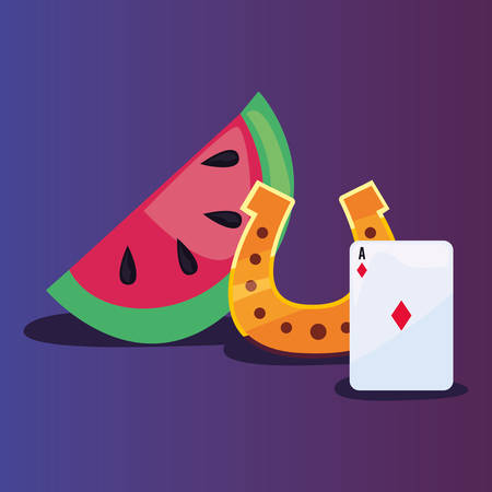 ace card watermelon and horseshoe casino game bets vector illustrationのイラスト素材