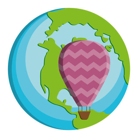 world planet earth with balloon air hot vector illustration designのイラスト素材
