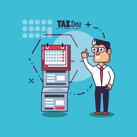 tax day with businessman and set icons vector illustration designのイラスト素材