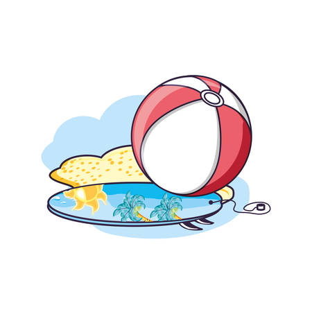 surfboard equipment sport in the beach with ball vector illustration designのイラスト素材