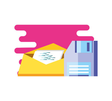envelope mail communication with floppy disk vector illustration designのイラスト素材