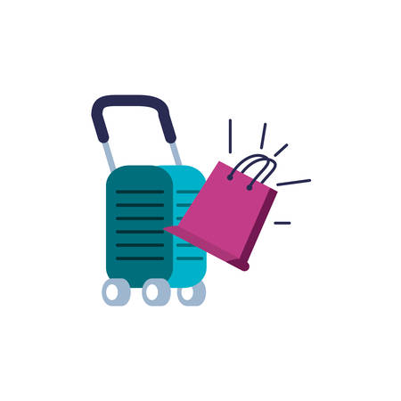 suitcase and wheels with shopping bag vector illustration designのイラスト素材