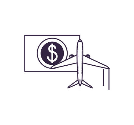 airplane flying vehicle with bills dollars vector illustration designのイラスト素材