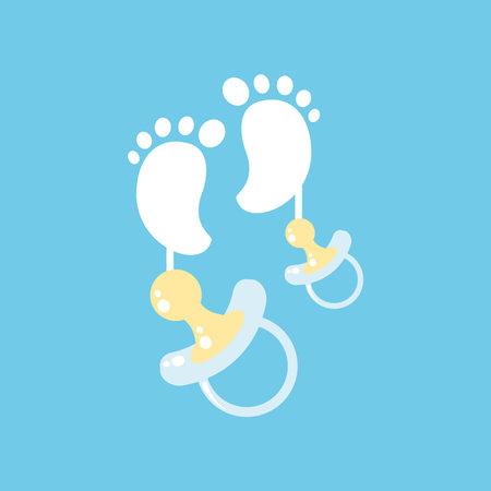 cute pacifier baby with footprint vector illustration design