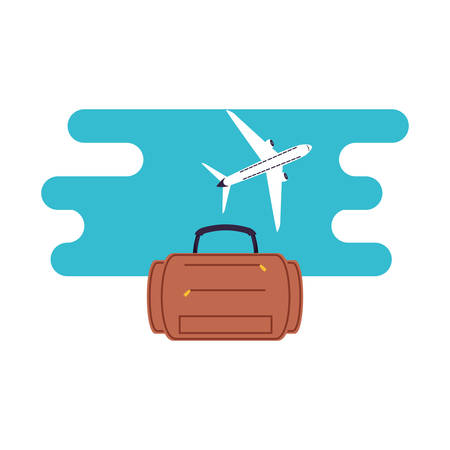 travel suitcase equipment with airplane flying vector illustration designのイラスト素材